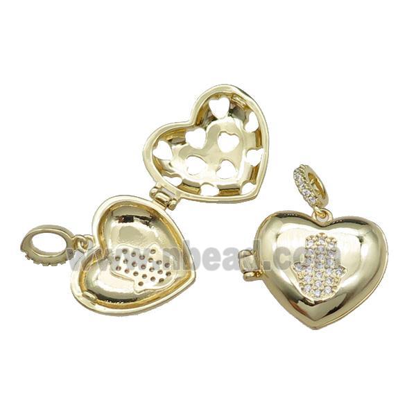 copper Heart wishbox pendant pave zircon, gold plated