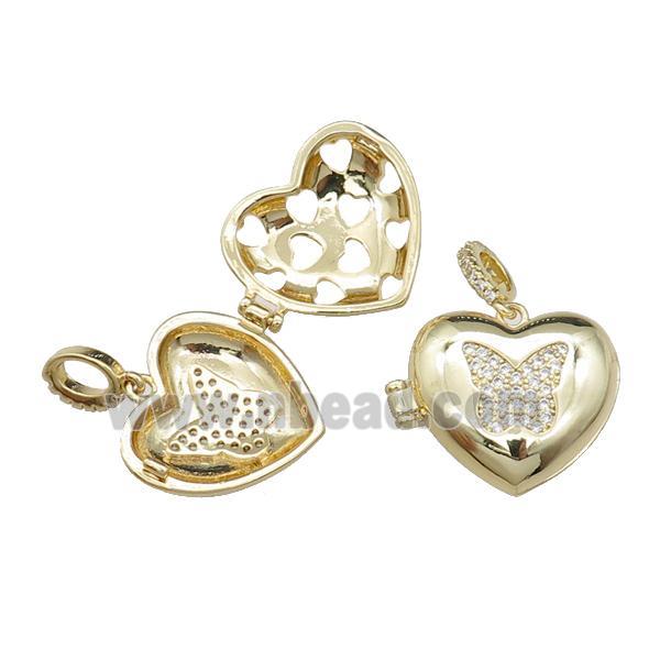 copper Heart wishbox pendant pave zircon, butterfly, gold plated