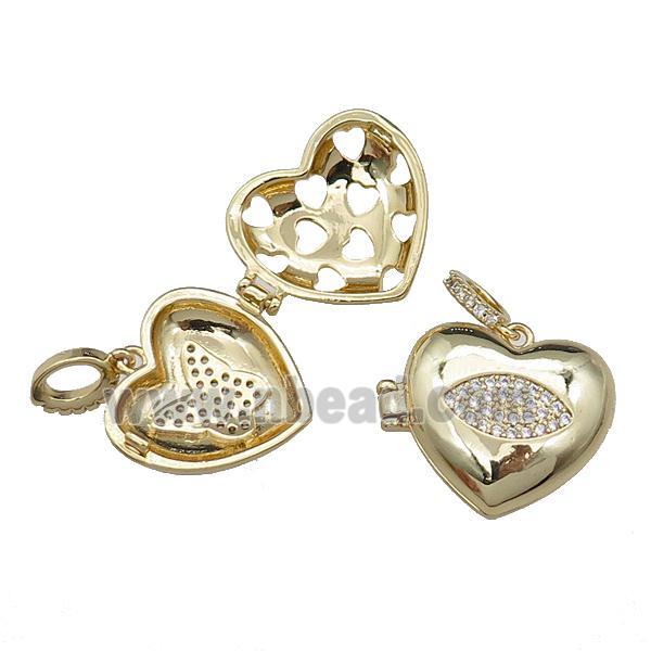 copper Heart wishbox pendant pave zircon, eye, gold plated
