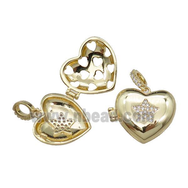 copper Heart wishbox pendant pave zircon, star, gold plated