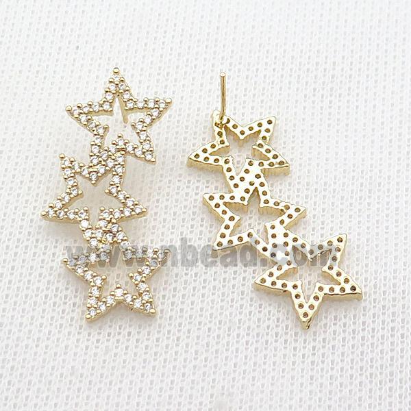 copper Stud Earring pave zircon, starlink, gold plated
