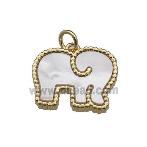 copper Elephant pendant pave shell, gold plated