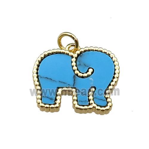 copper Elephant pendant pave turquoise, gold plated