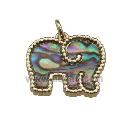 copper Elephant pendant pave abalone shell, gold plated