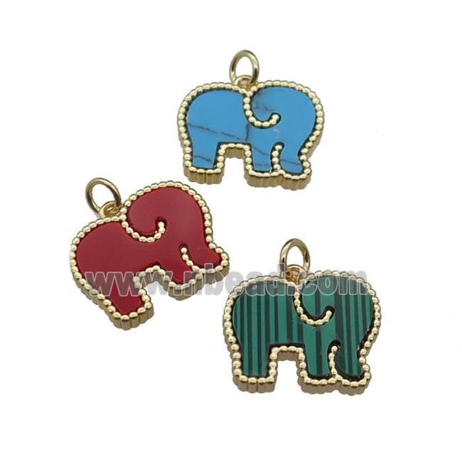 mixed copper Elephant pendant pave stone, gold plated