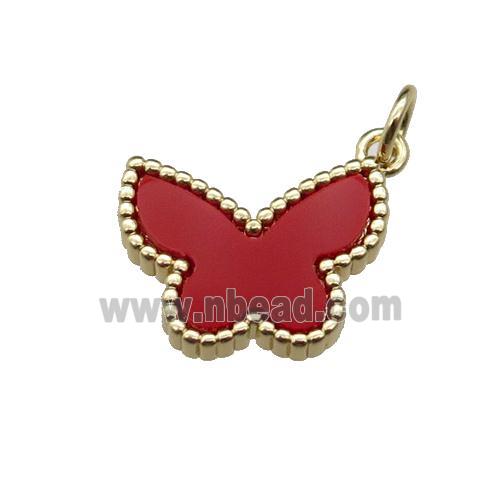 copper Butterfly pendant pave red stone, gold plated