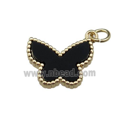 copper Butterfly pendant pave black stone, gold plated