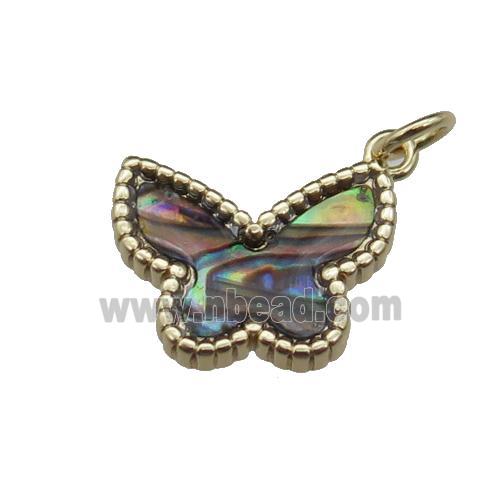 copper Butterfly pendant pave abalone shell, gold plated