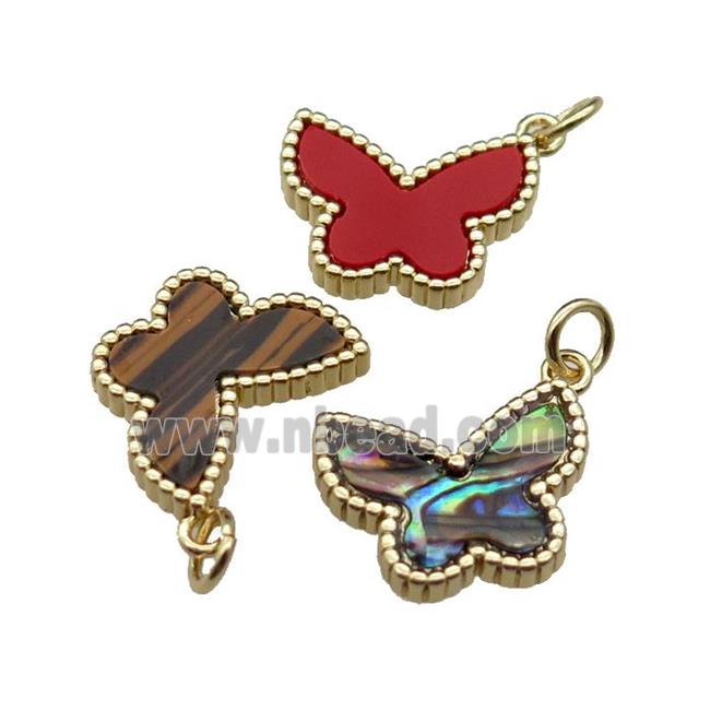 mix copper Butterfly pendant pave stone, gold plated