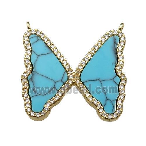 copper Butterfly pendant pave turquoise, zircon, 2loops, gold plated