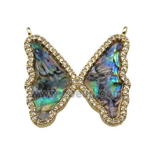 copper Butterfly pendant pave abalone shell, zircon, 2loops, gold plated