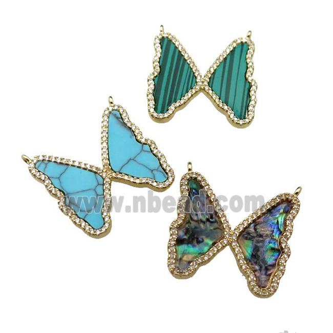 mix copper Butterfly pendant pave stone, zircon, 2loops, gold plated