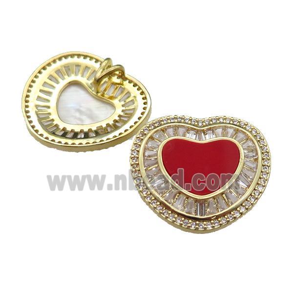 copper heart pendant pave redstone zircon, gold plated