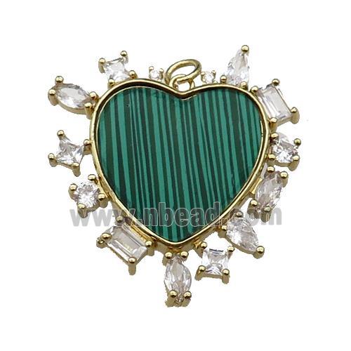 copper heart pendant pave malachite zircon, gold plated