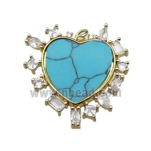 copper heart pendant pave turquoise zircon, gold plated