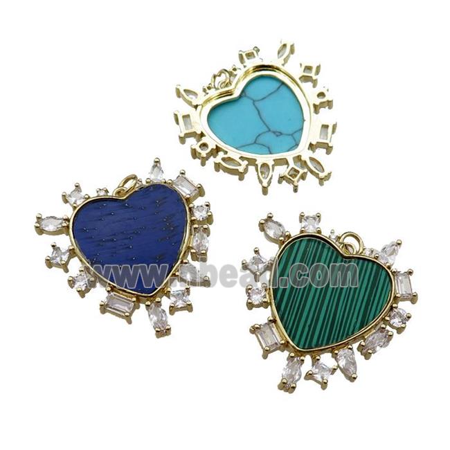 mixed copper heart pendant pave stone zircon, gold plated