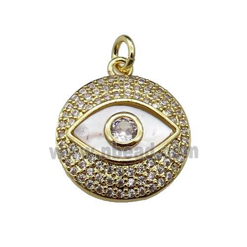 copper circle Eye pendant pave shell zircon, gold plated
