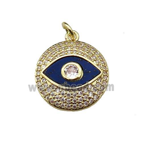 copper circle Eye pendant pave lapis zircon, gold plated