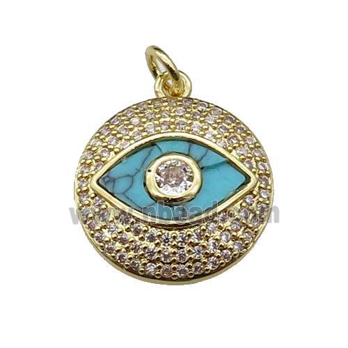 copper circle Eye pendant pave turquoise zircon, gold plated