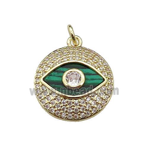 copper circle Eye pendant pave malachite zircon, gold plated