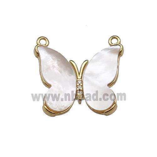 copper butterfly pendant pave shell, 2loops, gold plated