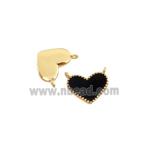 copper Heart pendant with black enamel, 2loops, gold plated