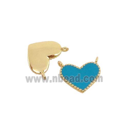 copper Heart pendant with teal enamel, 2loops, gold plated