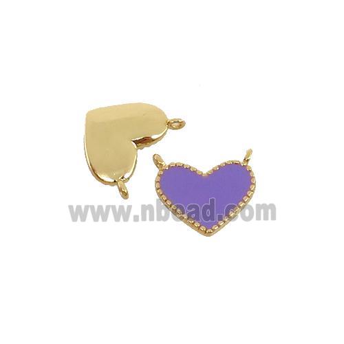 copper Heart pendant with lavender enamel, 2loops, gold plated