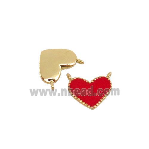 copper Heart pendant with red enamel, 2loops, gold plated