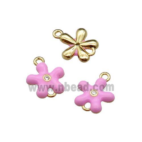 copper flower connector with pink enamel, gold plated