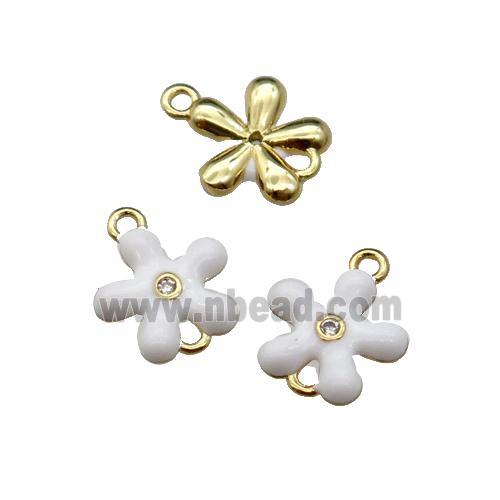 copper flower connector with white enamel, gold plated