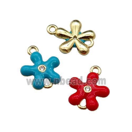 mix copper flower connector with enamel, gold plated