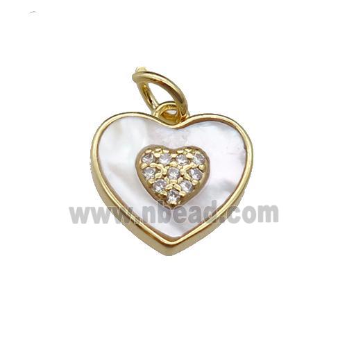 copper Heart pendant pave shell zircon, gold plated