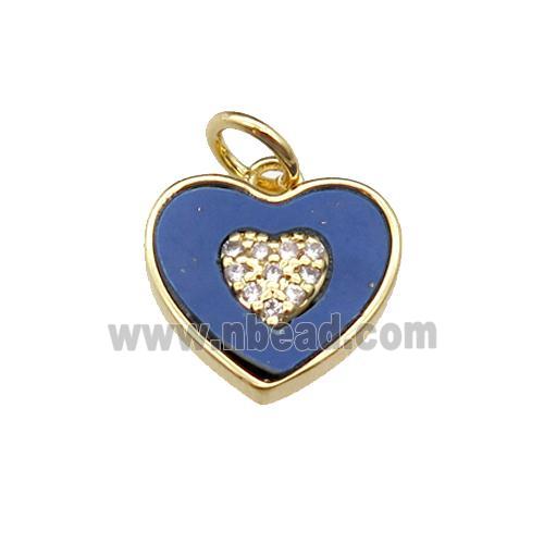 copper Heart pendant pave lapis zircon, gold plated