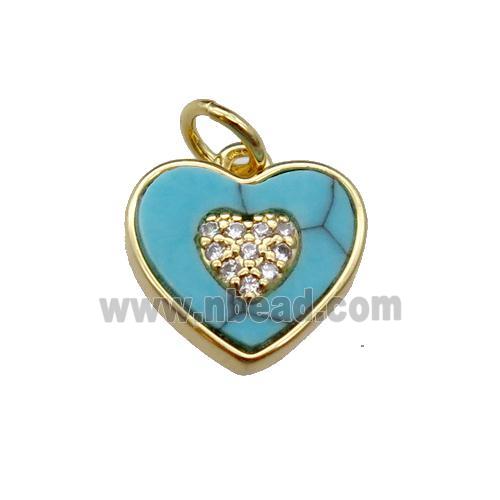 copper Heart pendant pave turquoise zircon, gold plated