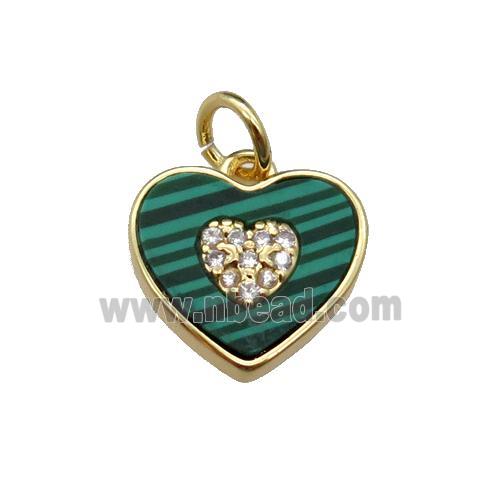 copper Heart pendant pave malachite zircon, gold plated