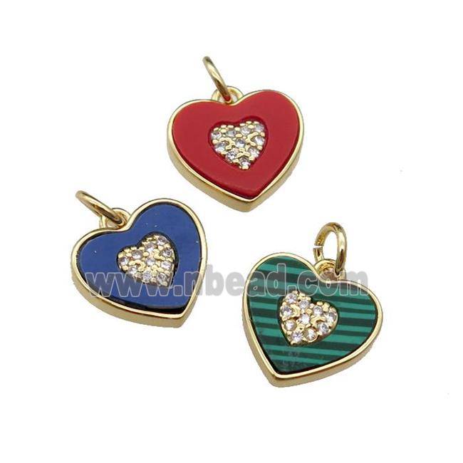 mix copper Heart pendant pave stone zircon, gold plated