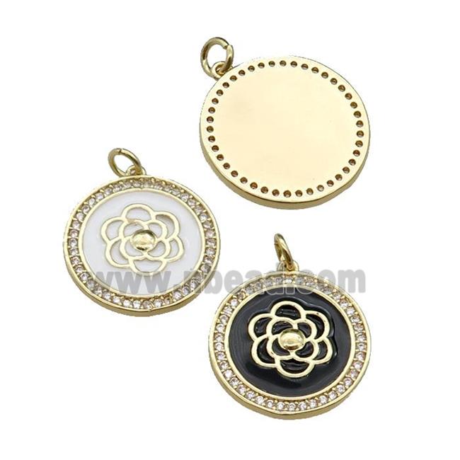 mix copper circle flower pendant pave zircon, enamel, gold plated