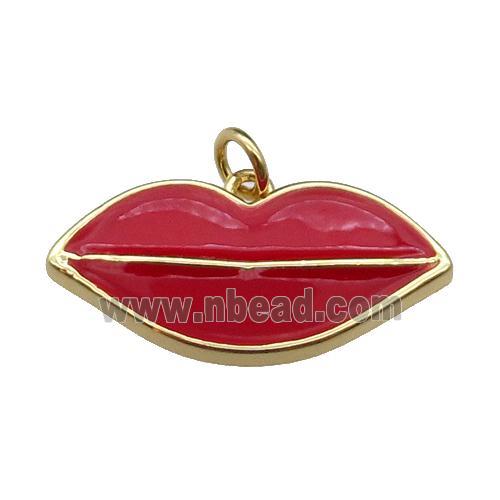 copper Lip pendant, red enamel, gold plated