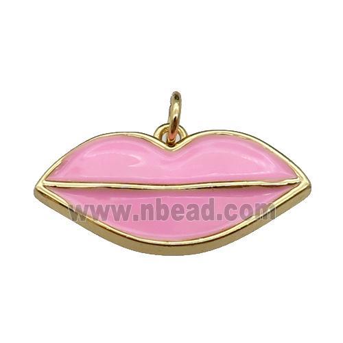 copper Lip pendant, pink enamel, gold plated