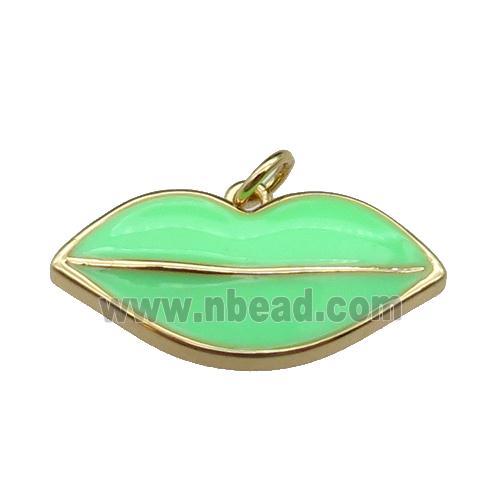 copper Lip pendant, green enamel, gold plated