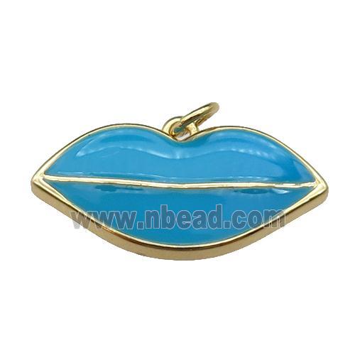 copper Lip pendant, blue enamel, gold plated