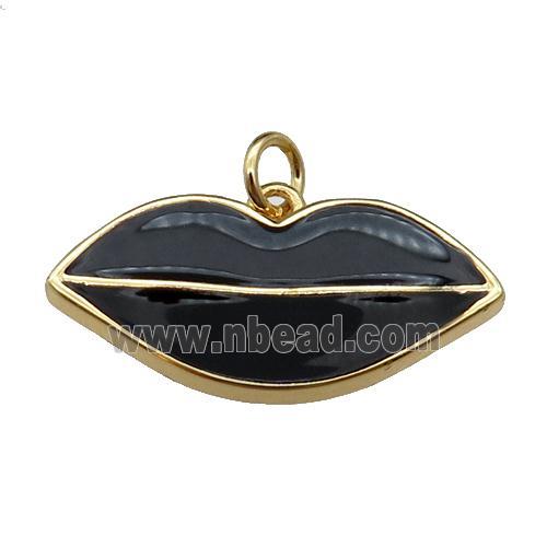 copper Lip pendant, black enamel, gold plated