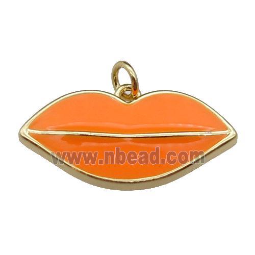 copper Lip pendant, orange enamel, gold plated