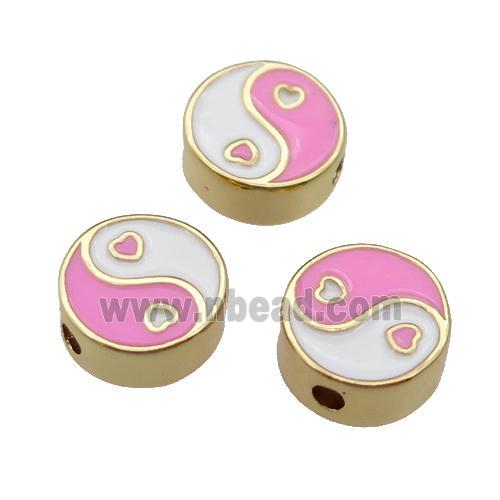 copper Taichi Beads pink enamel, gold plated