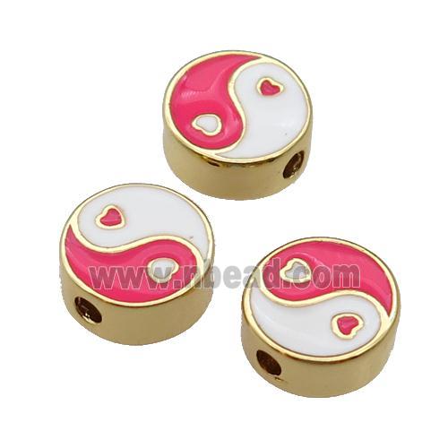 copper Taichi Beads hotpink enamel, gold plated
