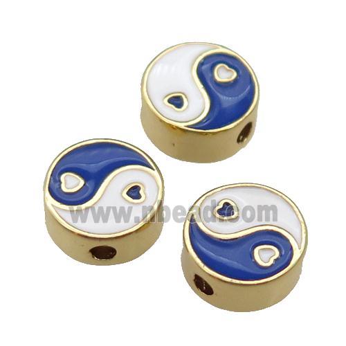 copper Taichi Beads blue enamel, gold plated