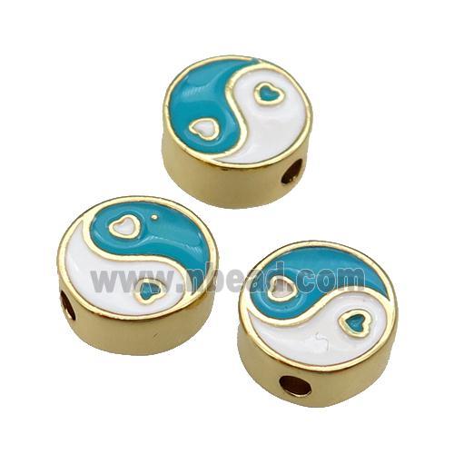 copper Taichi Beads teal enamel, gold plated