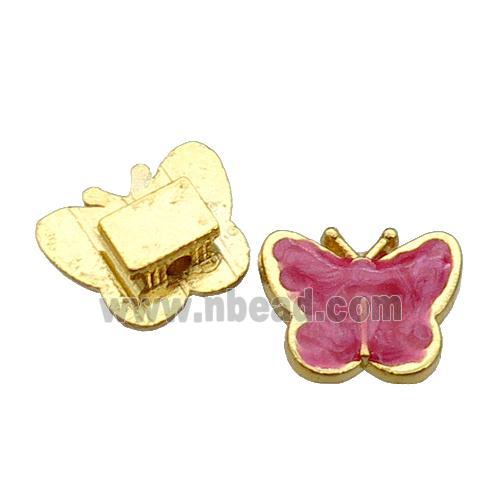 copper Butterfly Beads with red enamel, gold plated