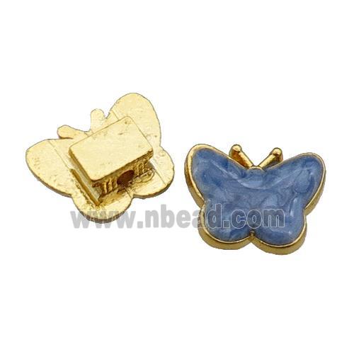 copper Butterfly Beads with blue enamel, gold plated